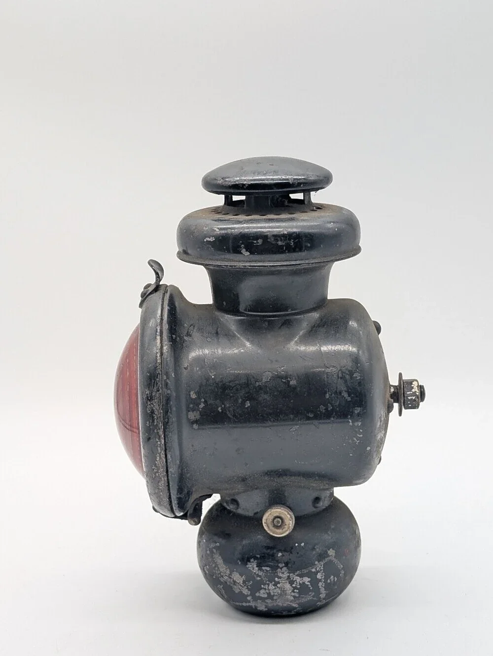 Antique Kerosene Vehicle Tail Light Lamp - Red Bullseye Glass Lens - Circa 1910s